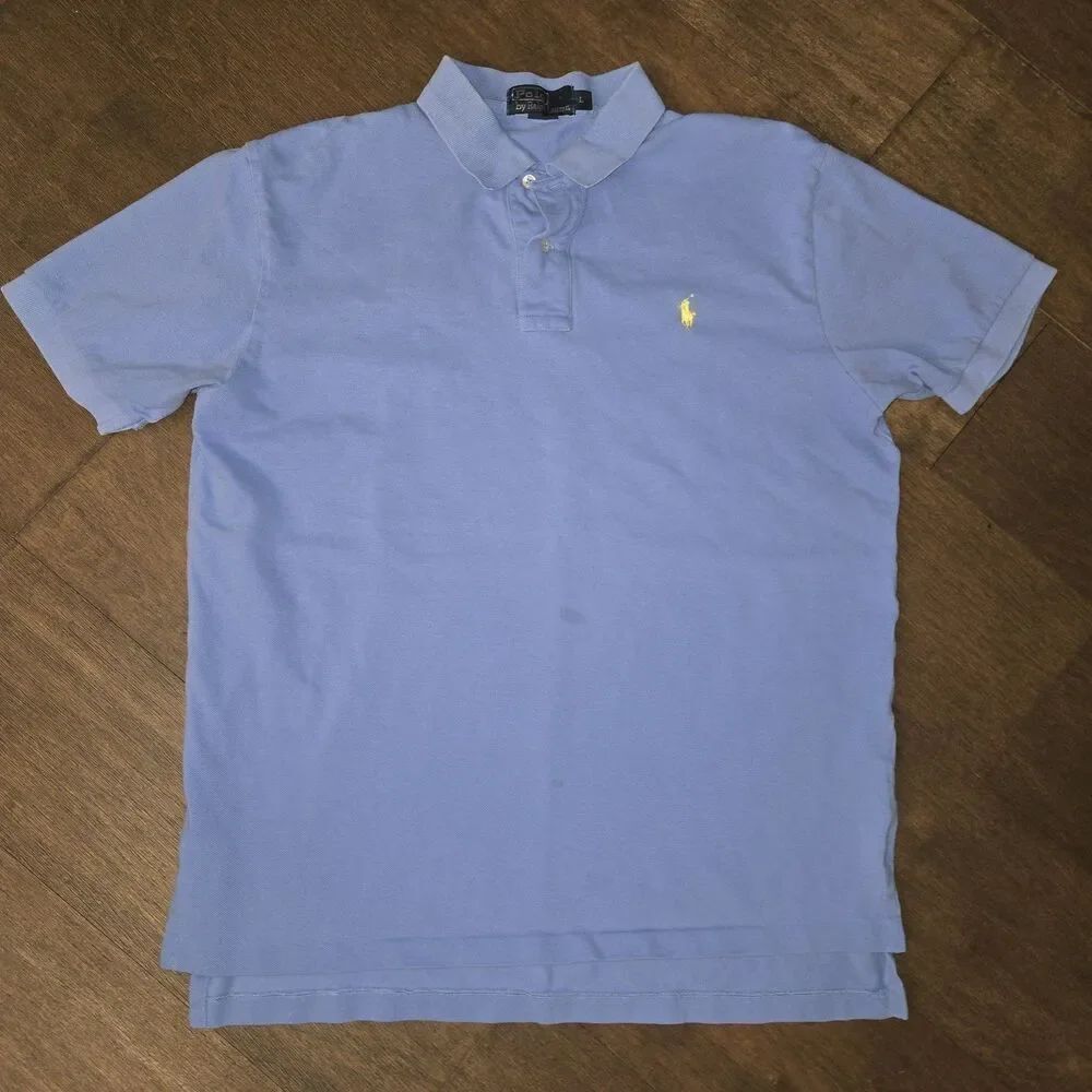 Polo Ralph Lauren Shirt Adult Large Blue Lightweight Cotton Stetch Yellow Pony L